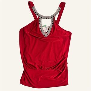 Y2K Red Rhinestone Strap Top – Glam Party Camisole